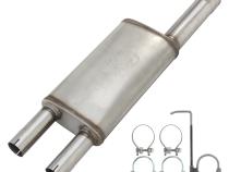 Violator Muffler Kit 09-18 Ram Hemi Split Rear Dual Exit Intermediate Pipe 3 in Hardware And Muffler Incl Tip Not Incl Natural Finish 409 Stainless Steel Pypes Exhaust